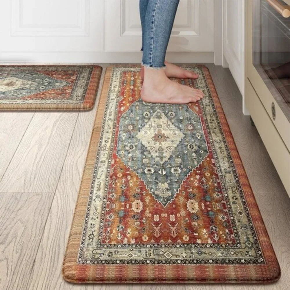 New Set of 2 Boho Kitchen Mat, Cushioned, Anti-Fatigue, Non-Skid, Waterproof
